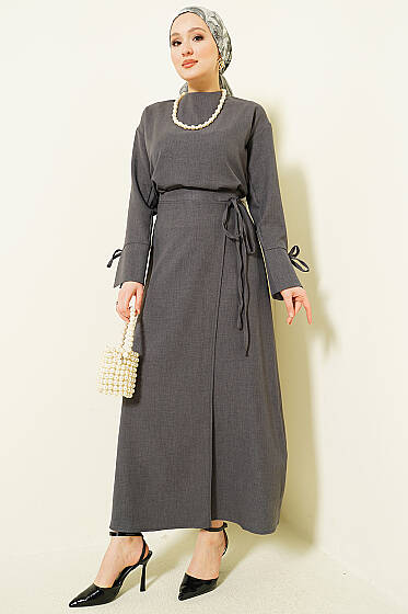 İp Bağcıklı Etekli Basic İkili Takım Füme - İkili Takım