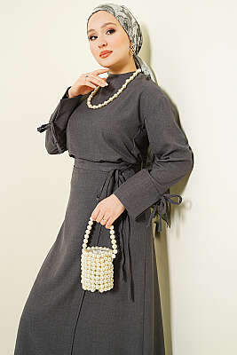 İp Bağcıklı Etekli Basic İkili Takım Füme - İkili Takım