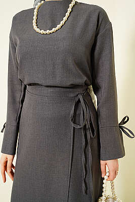 İp Bağcıklı Etekli Basic İkili Takım Füme - İkili Takım