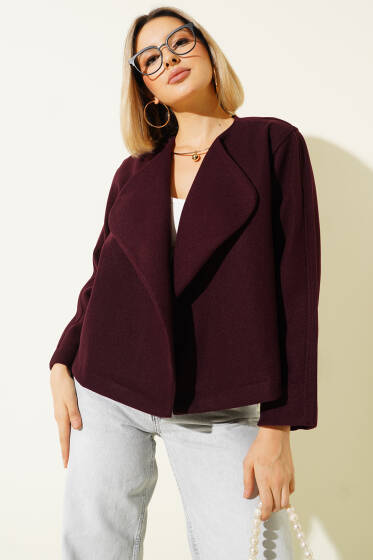  İp Bağcıklı Kaşe Ceket Bordo - Kadın Giyim Modelleri