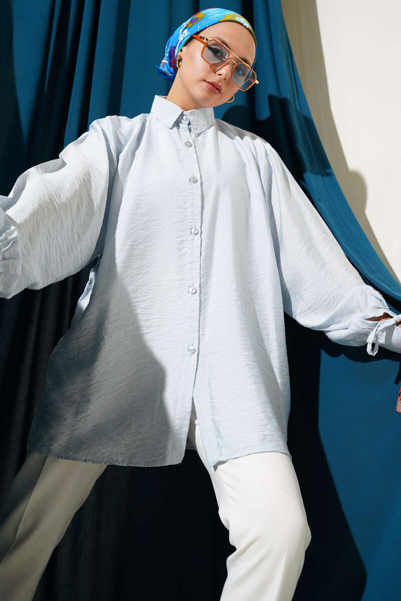İp Bağcıklı Oversize Gömlek Bebe Mavi