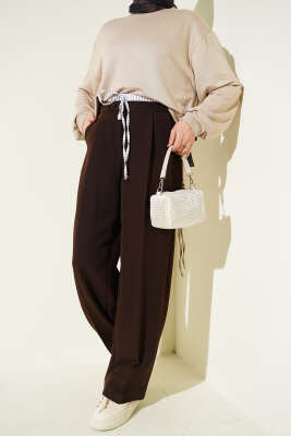 İp Bağcıklı Pantolon Kahve - Pantolon