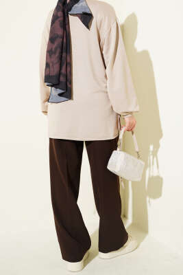 İp Bağcıklı Pantolon Kahve - Pantolon