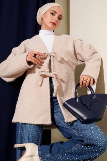 İp Bağlama Detaylı Ceket Bej - Ceket