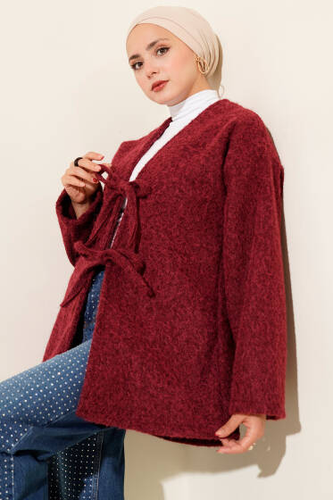 İp Bağlama Detaylı Ceket Bordo - Ceket