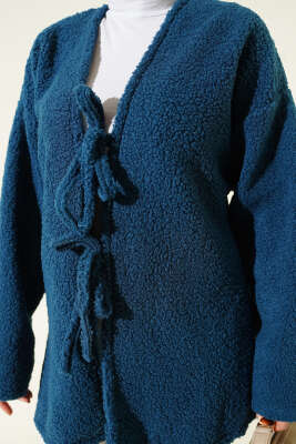 İp Bağlama Detaylı Ceket İndigo - Ceket