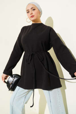 İp Bağlamalı Bisiklet Yaka Tunik Antrasit - Tunik