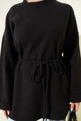 İp Bağlamalı Bisiklet Yaka Tunik Antrasit - Tunik