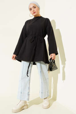 İp Bağlamalı Bisiklet Yaka Tunik Antrasit - Yılın Fırsatı