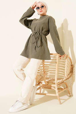 İp Bağlamalı Bisiklet Yaka Tunik Haki - Yılın Fırsatı