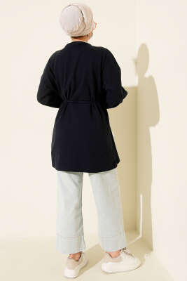 İp Bağlamalı Bisiklet Yaka Tunik Lacivert - Tunik