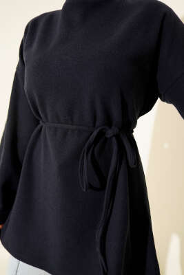 İp Bağlamalı Bisiklet Yaka Tunik Lacivert - Yılın Fırsatı