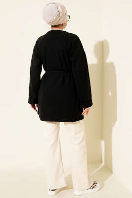 İp Bağlamalı Bisiklet Yaka Tunik Siyah - Tunik