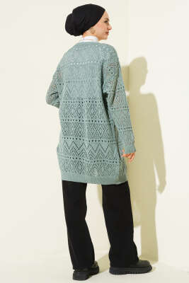 İp Bağlamalı Desenli Triko Hırka Çağla Yeşili - Hırka