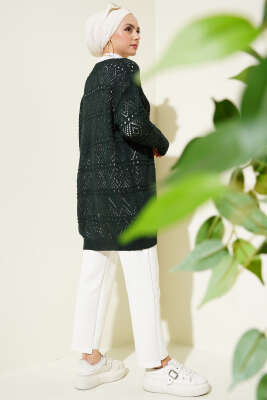 İp Bağlamalı Desenli Triko Hırka Zümrüt - Triko Hırka