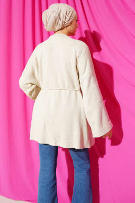 İp Bağlamalı Duble Kol Triko Tunik Bej - Tunik