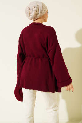 İp Bağlamalı Duble Kol Triko Tunik Bordo - Tunik