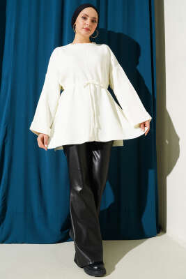 İp Bağlamalı Duble Kol Triko Tunik Ekru - Günün Seçilenleri