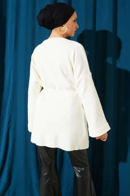 İp Bağlamalı Duble Kol Triko Tunik Ekru - Günün Seçilenleri