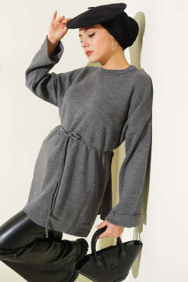 İp Bağlamalı Duble Kol Triko Tunik Füme - VAV TEKSTİL