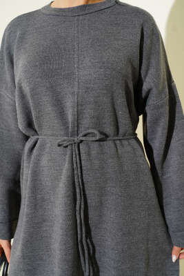 İp Bağlamalı Duble Kol Triko Tunik Füme - Günün Seçilenleri