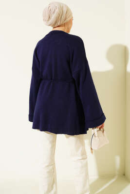 İp Bağlamalı Duble Kol Triko Tunik Lacivert - Tunik