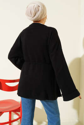 İp Bağlamalı Duble Kol Triko Tunik Siyah - Tunik