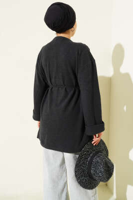 İp Bağlamalı Fitilli Kaşe Tunik Antrasit - Tunik