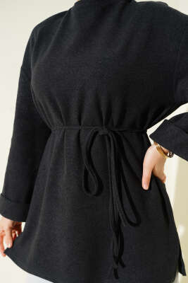 İp Bağlamalı Fitilli Kaşe Tunik Antrasit - Tunik