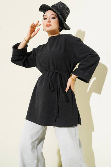 İp Bağlamalı Fitilli Kaşe Tunik Antrasit - Yılın Fırsatı
