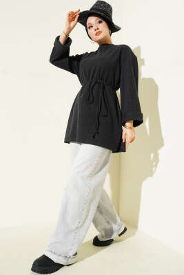 İp Bağlamalı Fitilli Kaşe Tunik Antrasit - Yılın Fırsatı