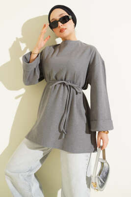 İp Bağlamalı Fitilli Kaşe Tunik Gri - SAS