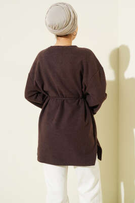 İp Bağlamalı Fitilli Kaşe Tunik Kahve - Tunik