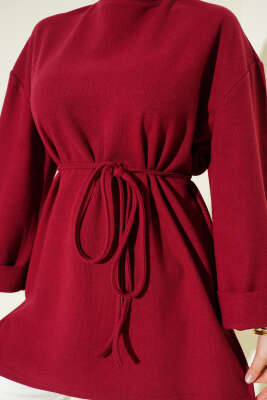 İp Bağlamalı Fitilli Kaşe Tunik Kırmızı - Tunik