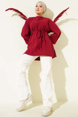 İp Bağlamalı Fitilli Kaşe Tunik Kırmızı - Yılın Fırsatı