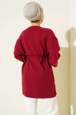 İp Bağlamalı Fitilli Kaşe Tunik Kırmızı - Yılın Fırsatı
