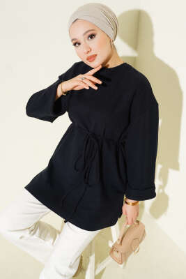 İp Bağlamalı Fitilli Kaşe Tunik Lacivert - SAS