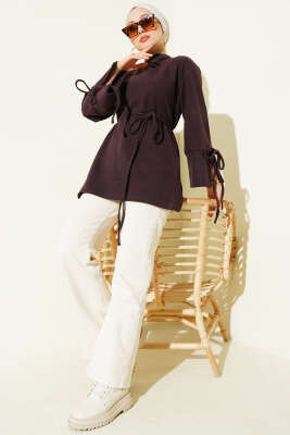 İp Bağlamalı Fitilli Kaşe Tunik Mürdüm - Tunik