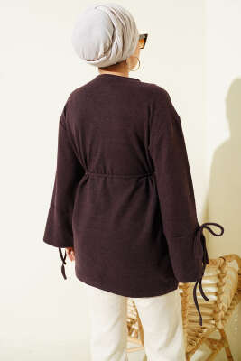 İp Bağlamalı Fitilli Kaşe Tunik Mürdüm - Tunik