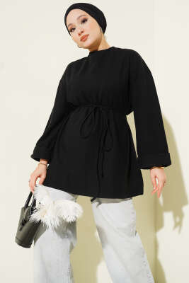İp Bağlamalı Fitilli Kaşe Tunik Siyah - SAS