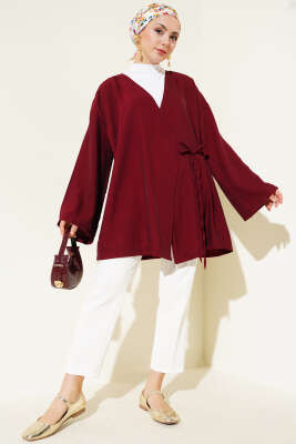 İp Bağlamalı Kimono Bordo - Dış Giyim&Mont
