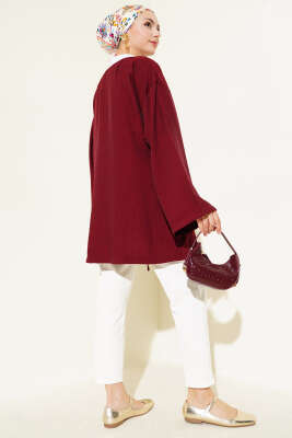 İp Bağlamalı Kimono Bordo - Dış Giyim&Mont