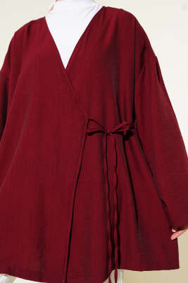 İp Bağlamalı Kimono Bordo - Dış Giyim&Mont