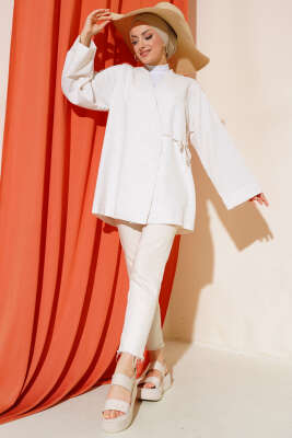 İp Bağlamalı Kimono Ekru - Yılın Fırsatı