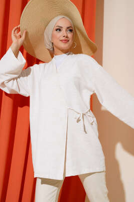 İp Bağlamalı Kimono Ekru - Yılın Fırsatı
