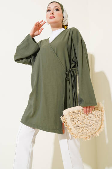 İp Bağlamalı Kimono Haki - Dış Giyim&Mont