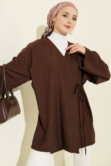 İp Bağlamalı Kimono Kahve - Dış Giyim&Mont