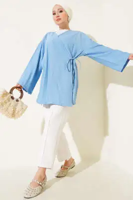 İp Bağlamalı Kimono Mavi - Dış Giyim&Mont