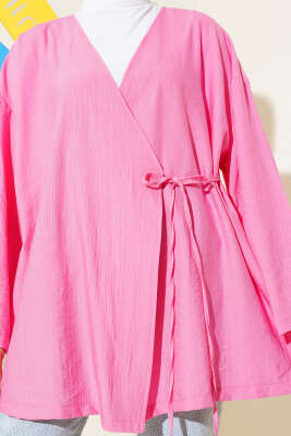 İp Bağlamalı Kimono Pembe - Dış Giyim&Mont