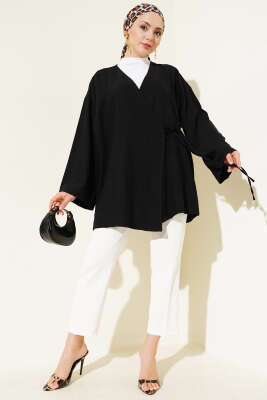 İp Bağlamalı Kimono Siyah - 500-700 TL Ürünler